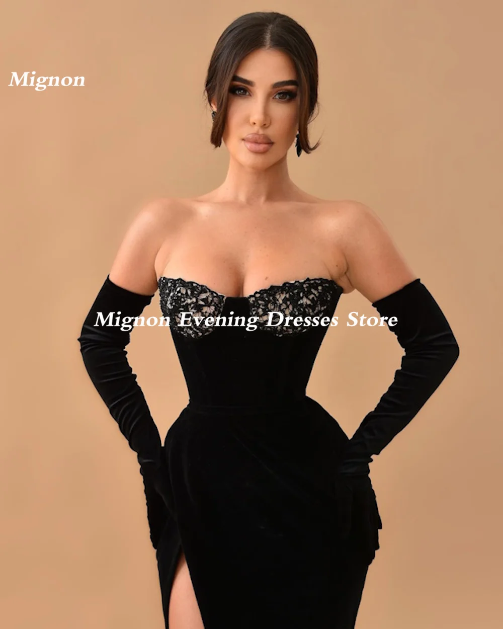 Mignon-vestido de graduación de encaje sin tirantes para mujer, prenda Formal hasta el suelo, con cremallera, elegante, de noche, 2023