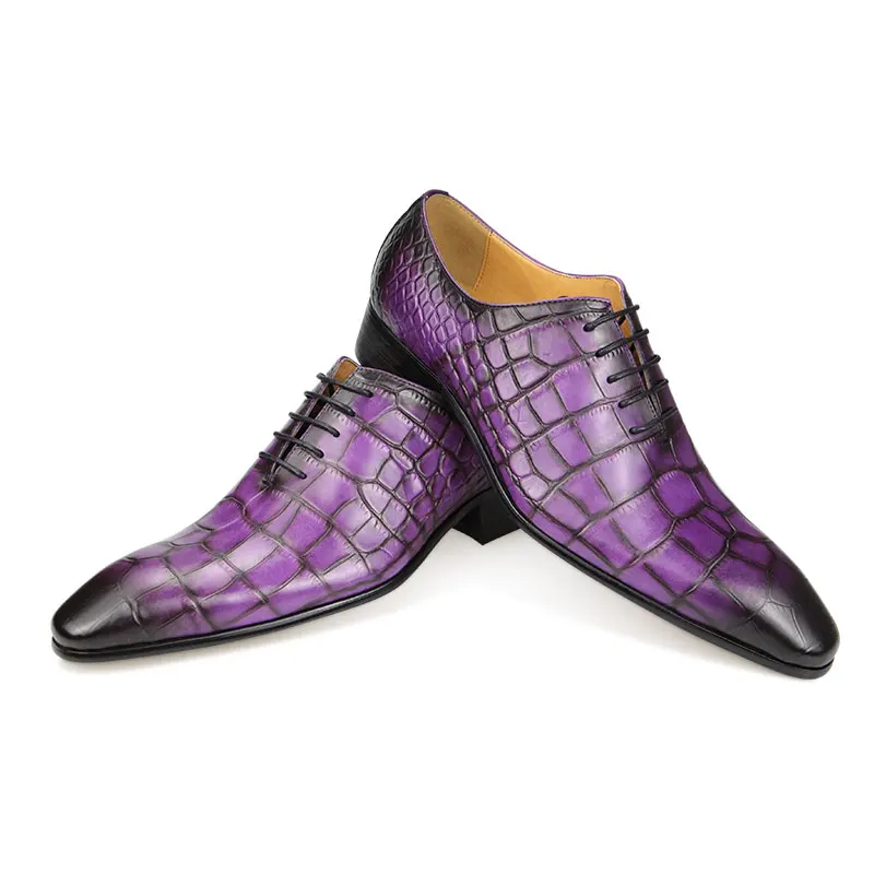 Chaussures en cuir véritable à imprimé crocodile pour hommes, chaussures de mariage provoqué, mode décontractée, chaussures d'affaires pointues, Parker, été