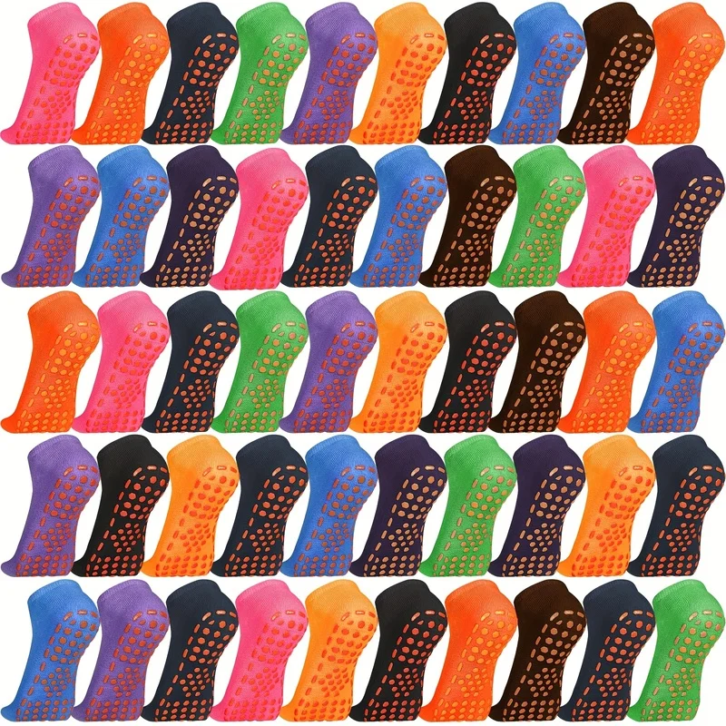 

40 Pairs of Women's Non-Slip Yoga Socks - Non-Slip Embellished Sports Socks, Suitable for Pilates, Gym, and Training, All-Season