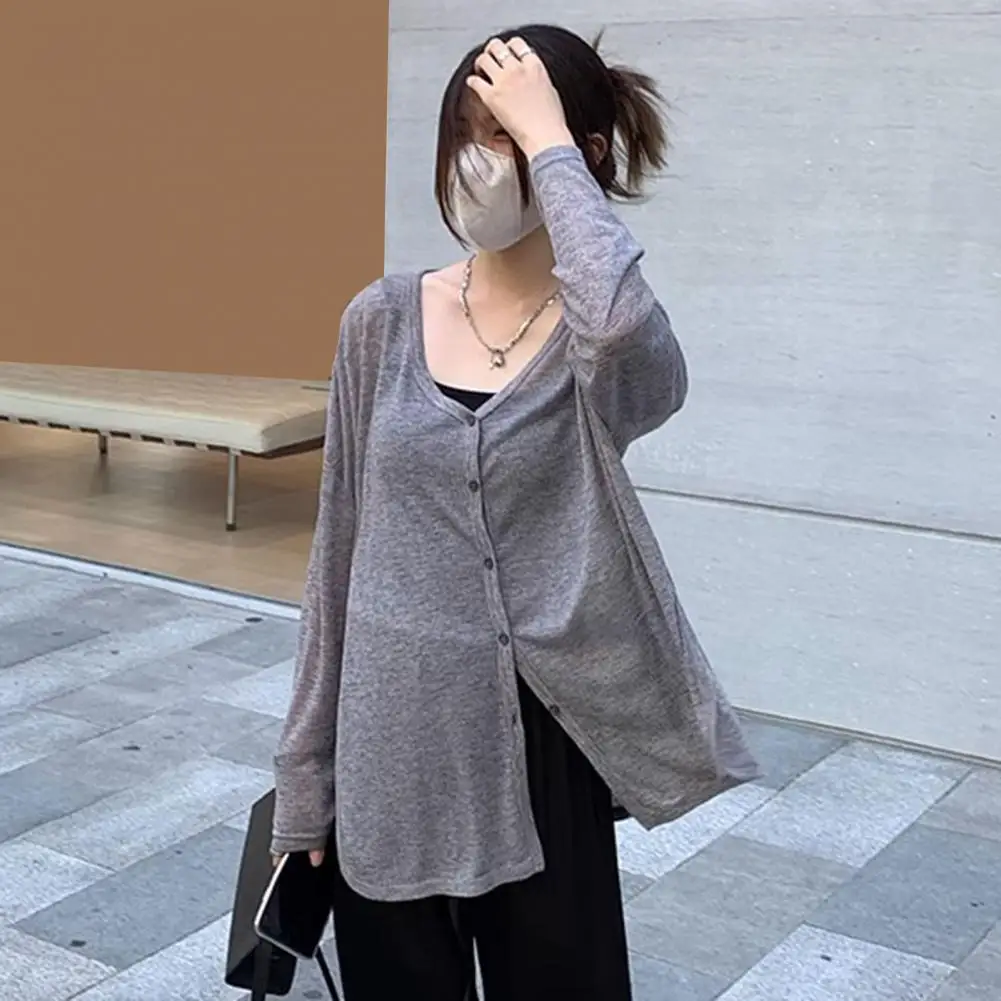 Comfortable Knit Cardigan Women's Stylish V-neck Cardigan Coat Lightweight Spring Autumn Jacket for Daily Wear Solid Color Loose