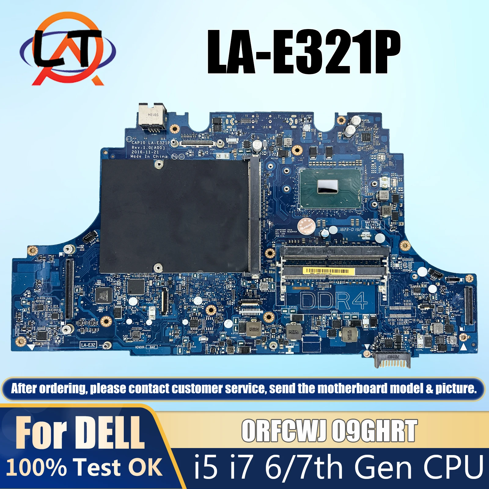 

CAP10 LA-E321P Mainboard For DELL Precision 7720 M7720 Laptop Motherboard CN 0RFCWJ 09GHRT RFCWJ i5 i7 CPU