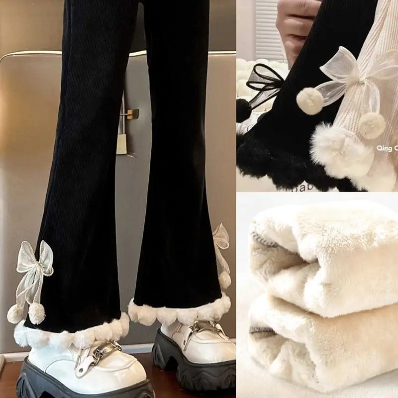 

Girls Plush Pants for Autumn and Winter 2024 New Children Girls All-in-one Lamb Plush Pants Thickened Flared Pants Stylish