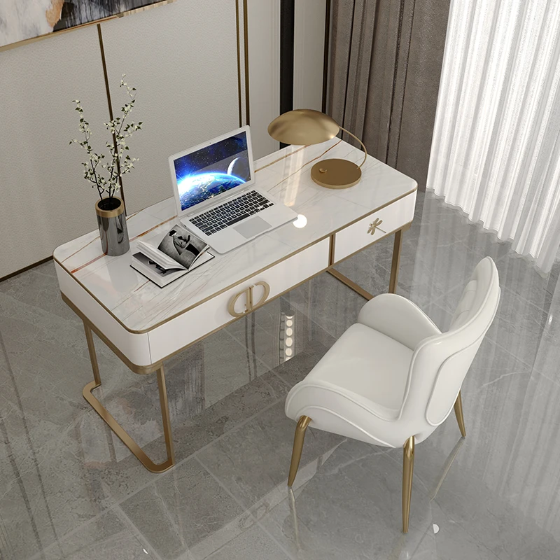 Minimalist luxury desk Post-modern minimalist baking paint home study desk stainless steel slate computer desk