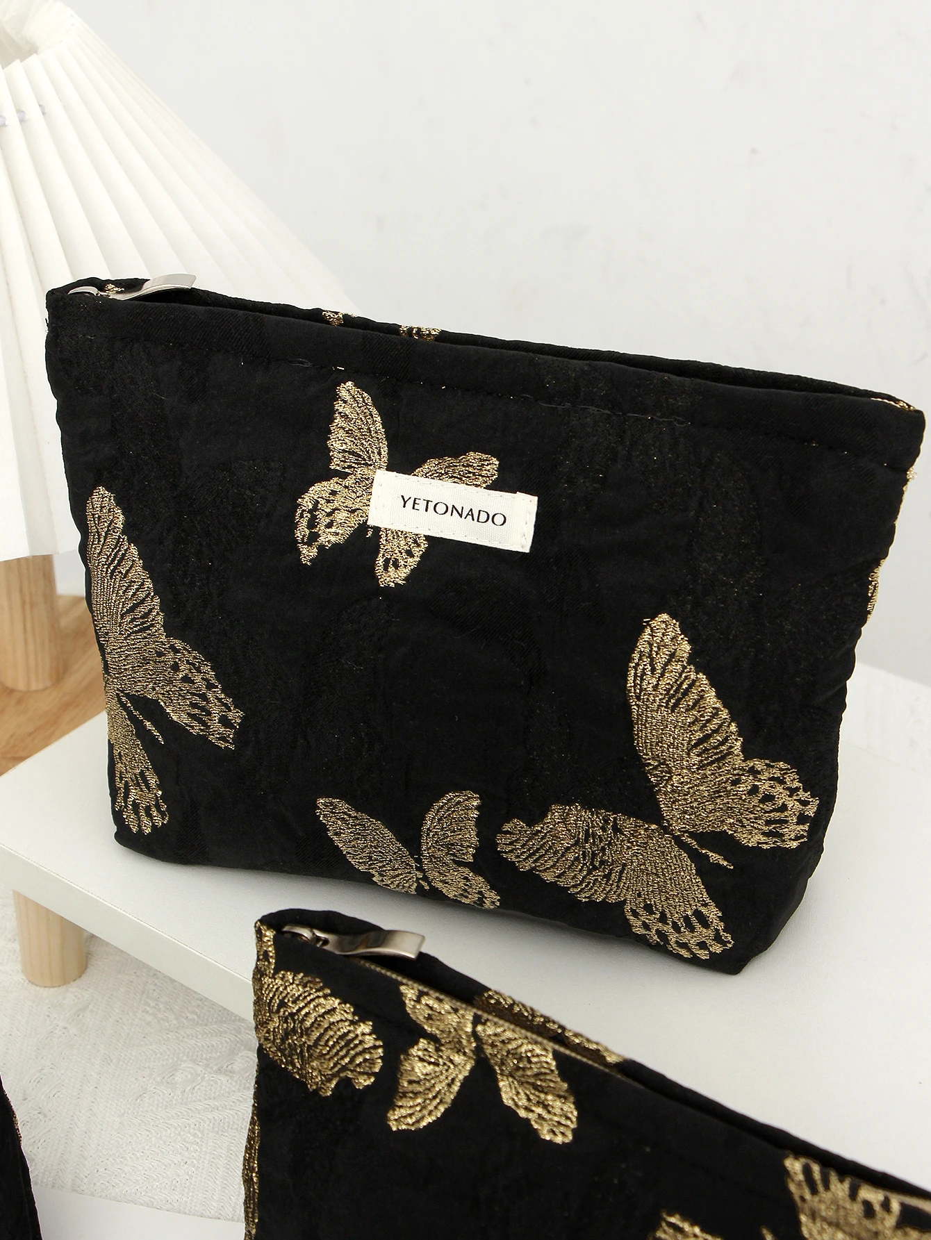 1 قطعة/مجموعة حقيبة مكياج على شكل فراشة سوداء، حقيبة مكياج عصرية بسحاب ذات سعة كبيرة، حقيبة تخزين متعددة الوظائف