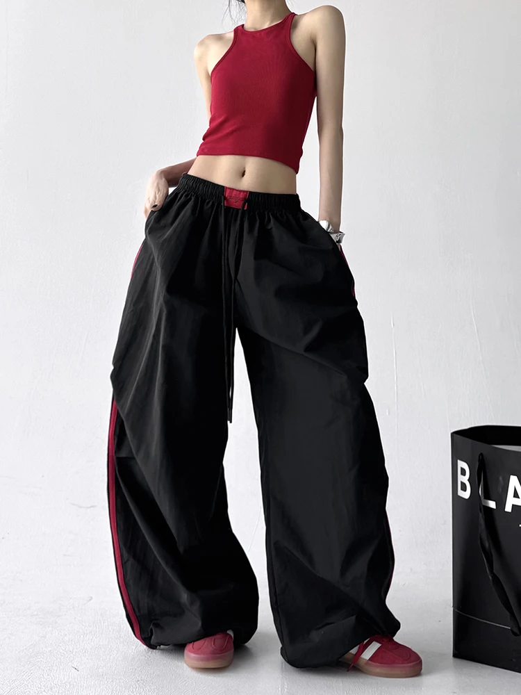 レトロアメリカンドライファストパラトルーパーパンツ女性の夏薄いカジュアルルーズジャズダンス作業服ズボンハイウエスト弾性