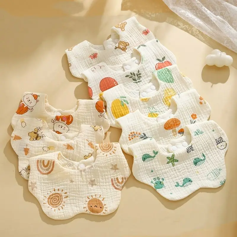 

Baby gauze bib cotton saliva towel baby anti-vomiting grass wood dyed 360-degree newborn bib