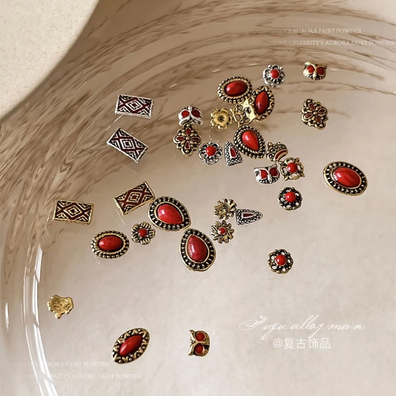 Breloques rétro, accessoires de bijoux, couronne de hibou bohème Vintage, gouttelette d'eau, décoration Nail Art en métal, strass, partie Turquoise