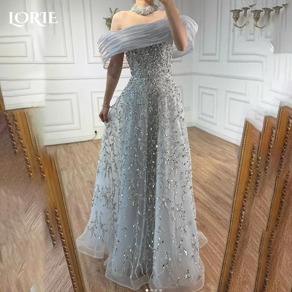 

LORIE Glitter 3D Flowers Evening Dresses Luxury Off Shoulder Sweetheart Pleats Sexy High Side Slit Prom Dress Bride Party Gowns