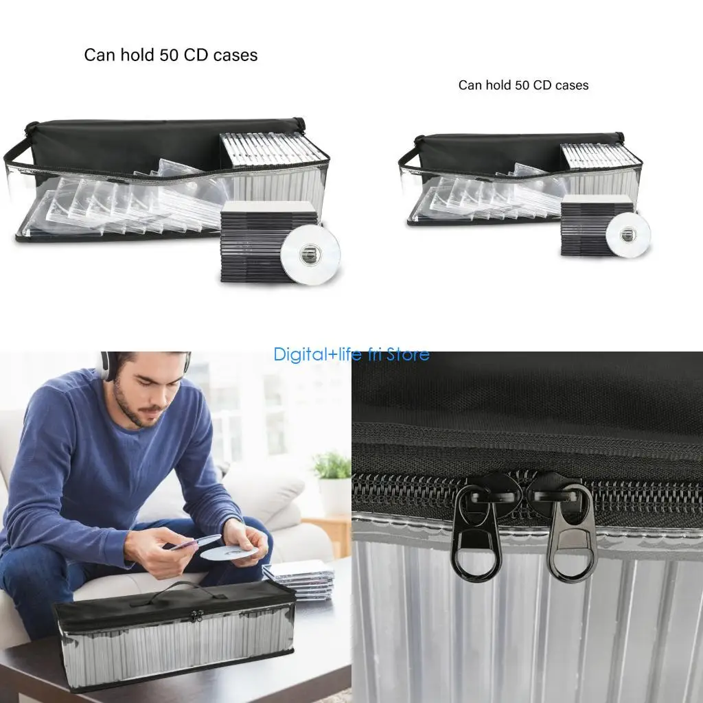 E06D Multipurpose CDs Album Organize Case Large Capacity Clear Windom Protective Cover Bags For 50 Discs Storage Travel