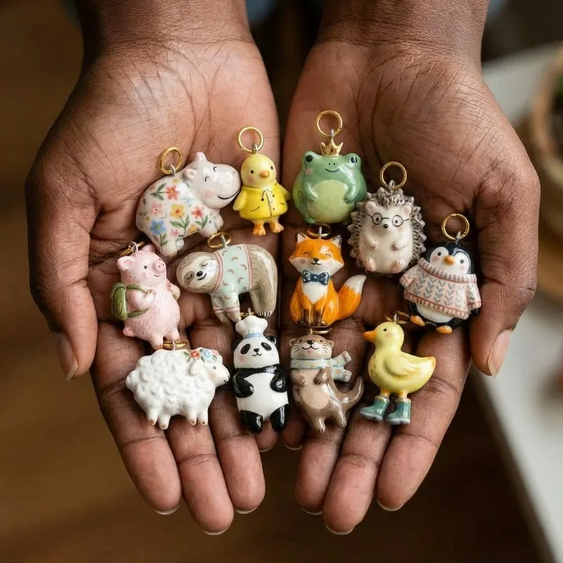 Cartoon Cute Pet Copper Printed Sloth Hedgehog Pink Piglet Forest Animal 18K Pendant DIY Necklace Bracelet Accessory Component