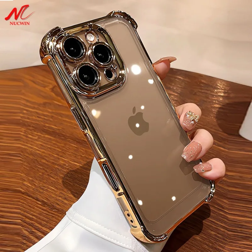 New Camera Protector Plating Airbag Case for iPhone 16 15 14 13 12 11 Pro Max X Xs Xr 16 Plus Luxury Men Women Clear Soft Cover