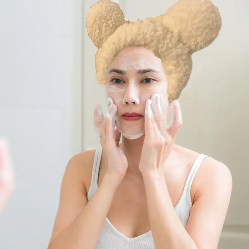 Повязка на голову для мытья лица, мягкая и приятная для кожи повязка на голову с милым дизайном, косметические товары для девочек для умывания лица по дому