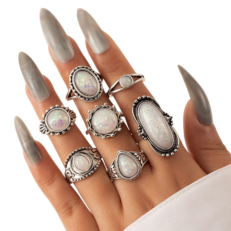 50 teile/los Großhandel Heißer Große Gefälschte Opal Geschnitzte Finger Ringe für Frauen Party Schönheit Kristall Blume Mond Sonne Schädel Crown bar Schmuck – Detail 13