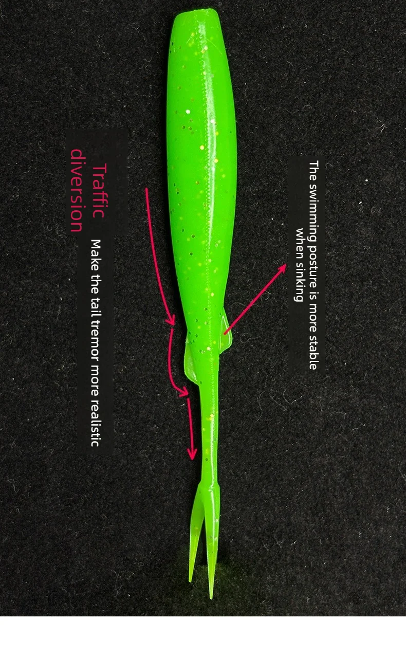 10 Stück Schwimmende Bionische Köder Gabelschweif-Weichköder Hochsalzbeständiger Köder Bissfester Wildbass-Köder Angelzubehör – Detail 19