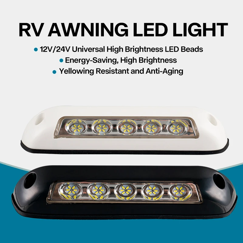 

12V/24V Universal RV LED Exterior Light, 5 LED Beads RV LED Awning Porch Light, RV LED Area Scene Lamp Fixture,