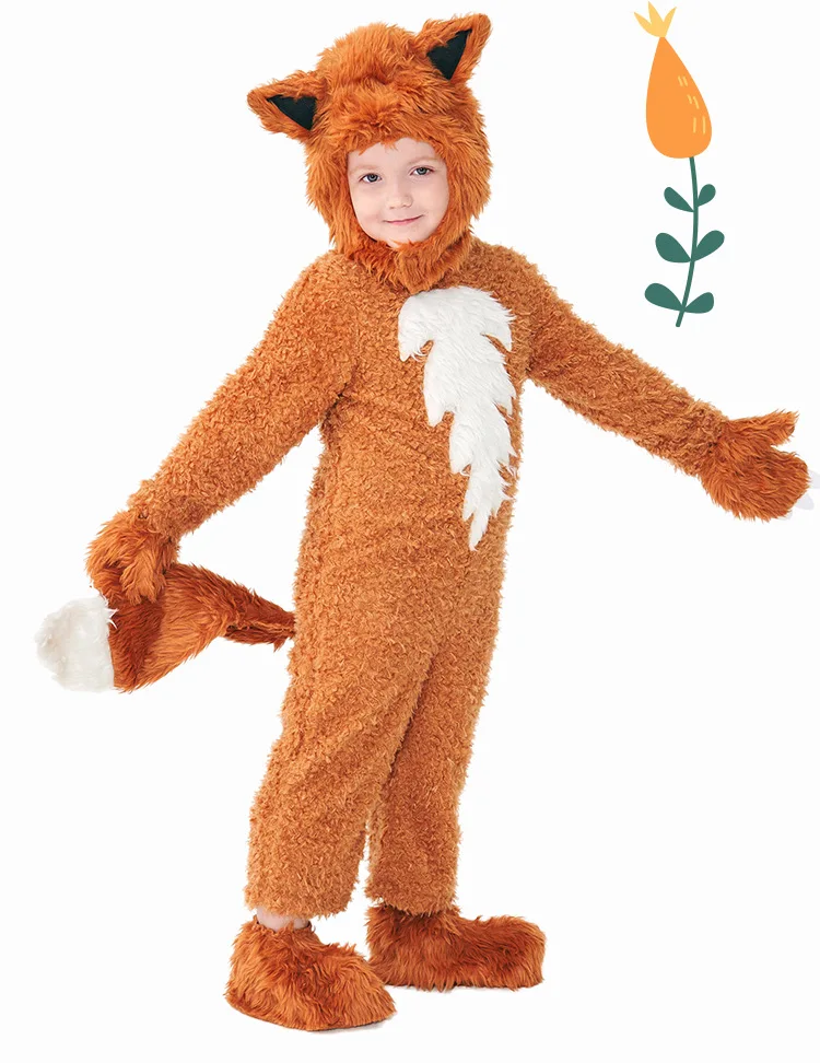 Traje de Cosplay de León y rey peludo de lana marrón para niños, disfraz de zorro para fiesta de Halloween, disfraz de escenario actuación, mono para niños y niñas