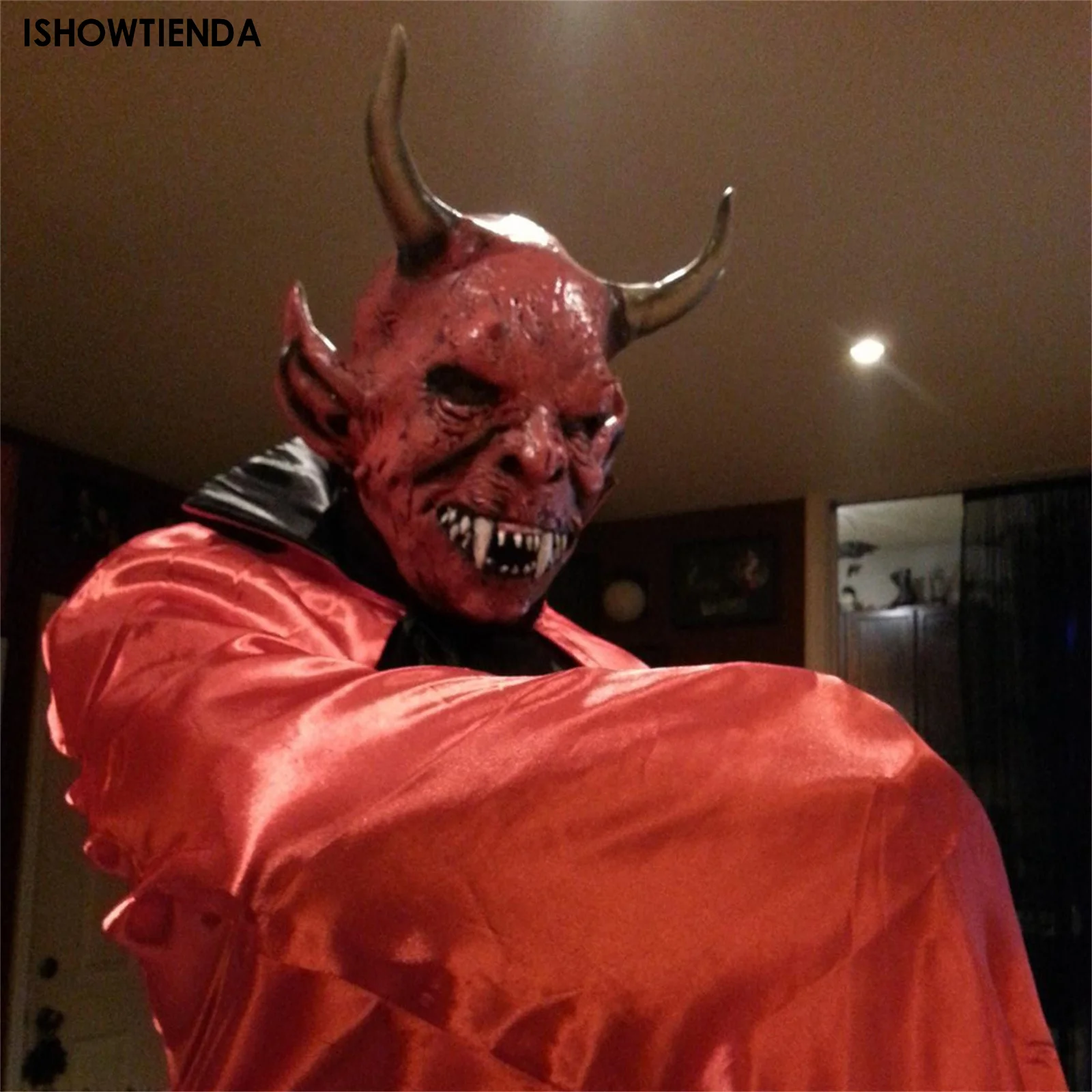 Horror Devil Latex Mask Cosplay Spooky Demon Hellfire Beast Prank Helmet Stage Performance Carnival Halloween Party Props