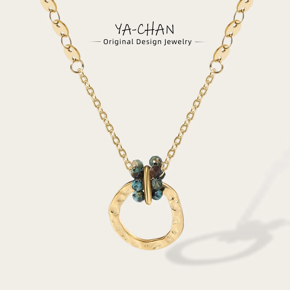 YA-CHAN Stainless Steel Chains Necklaces for Women African turquoise Natural Stone Pendant 18K Gold PVD Plated Jewelry Gift