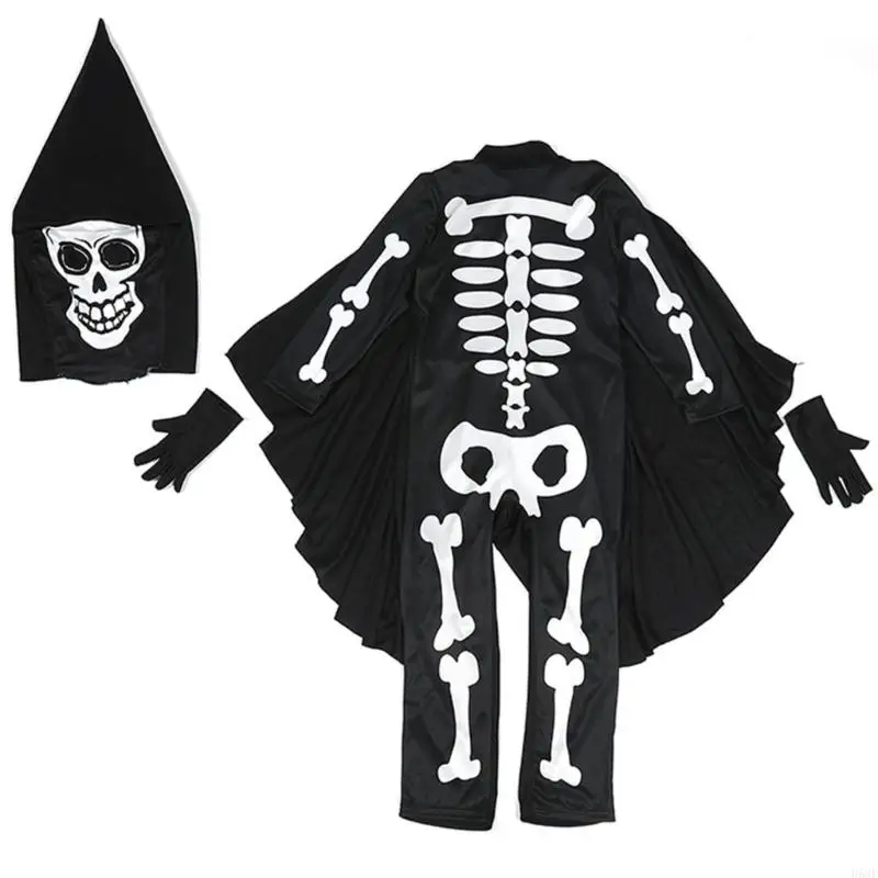 H58E Boy Girl Skeleton Costume Kid Halloween Costumes Party Cosplay Bodysuit Jumpsuit