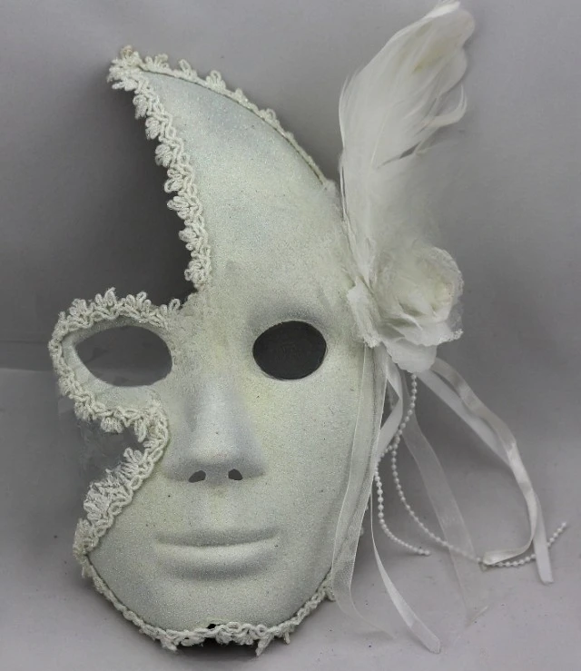 The product can be customized. Mask Makeup Ball Princess Mask Men's and Women's Feather and Lace Full Face White Gold