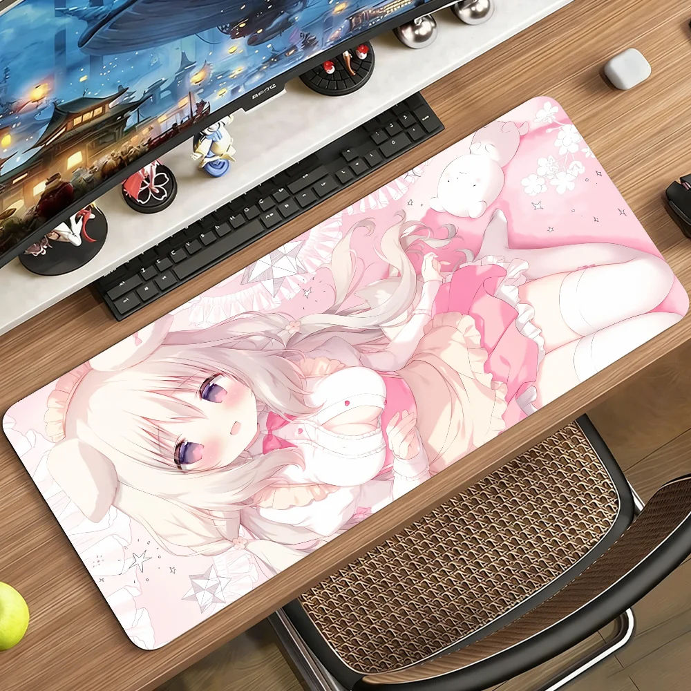 Cute Neko Anime Girl Large Gaming Mouse Pad Non‑Slip Rubber Base XXL Deskmat for Laptop PC Gamer Home Office Decor