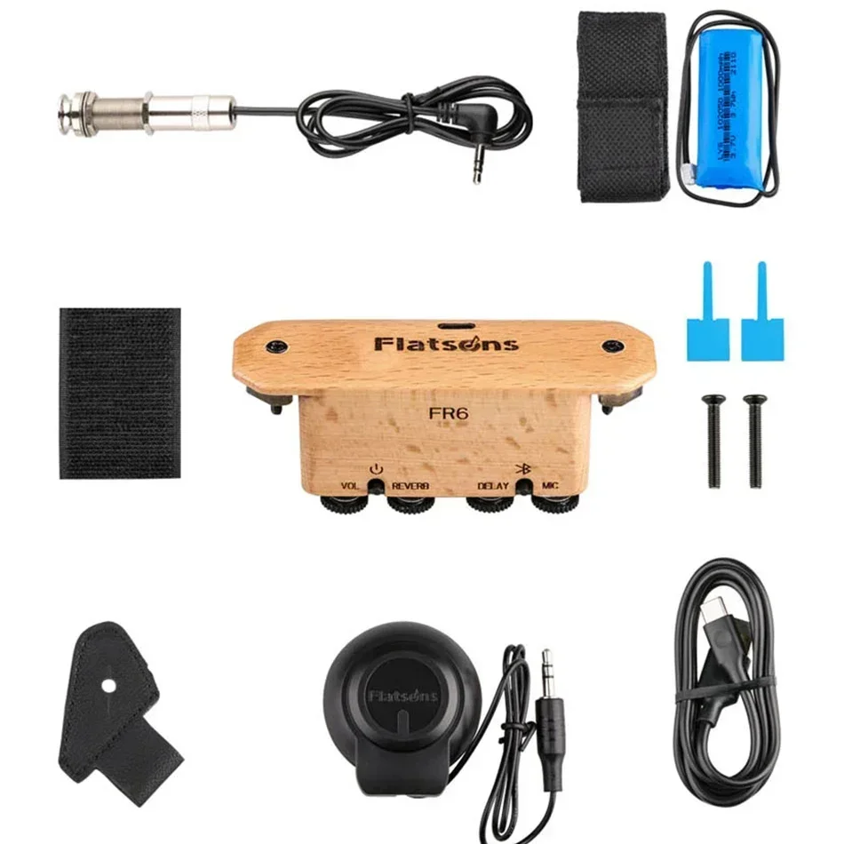 FLATSONS FR6 BT Guitar Pickup Soundhole Rechargeable Bluetooth Pickup with Reverberation Delay Effect Acoustic Coverage Enhancer