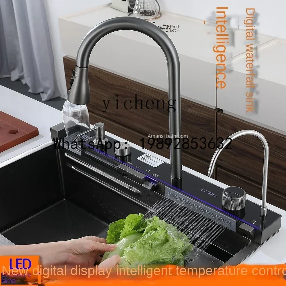 LYY Sink Digital Display Washing Basin Kitchen Sink Large Single