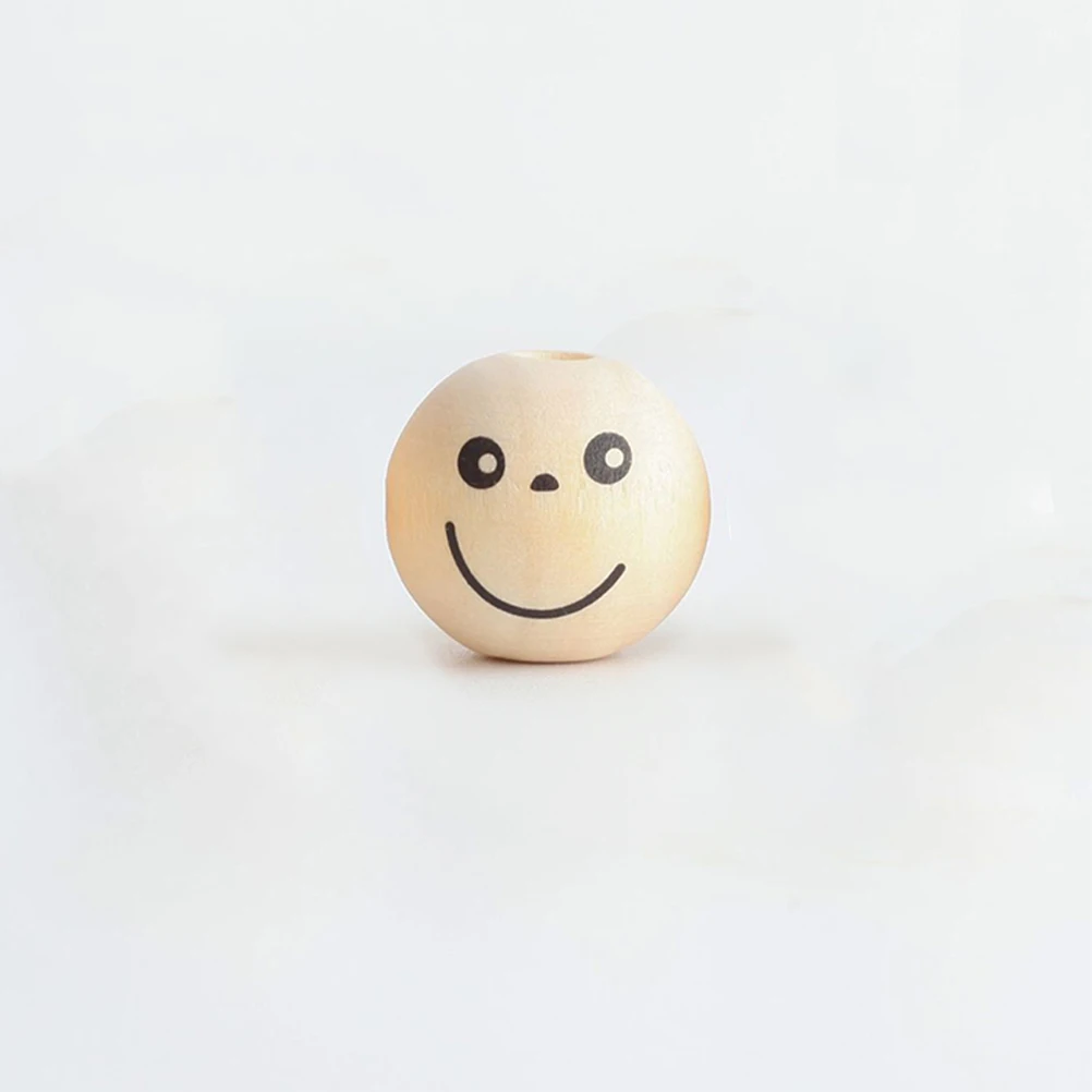 

50pcs Face Pattern Wooden Diy Natural Loose For Bracelets Keychains Garland Round Wood Bulk Spacer Charms Large Hole Jewelry Diy