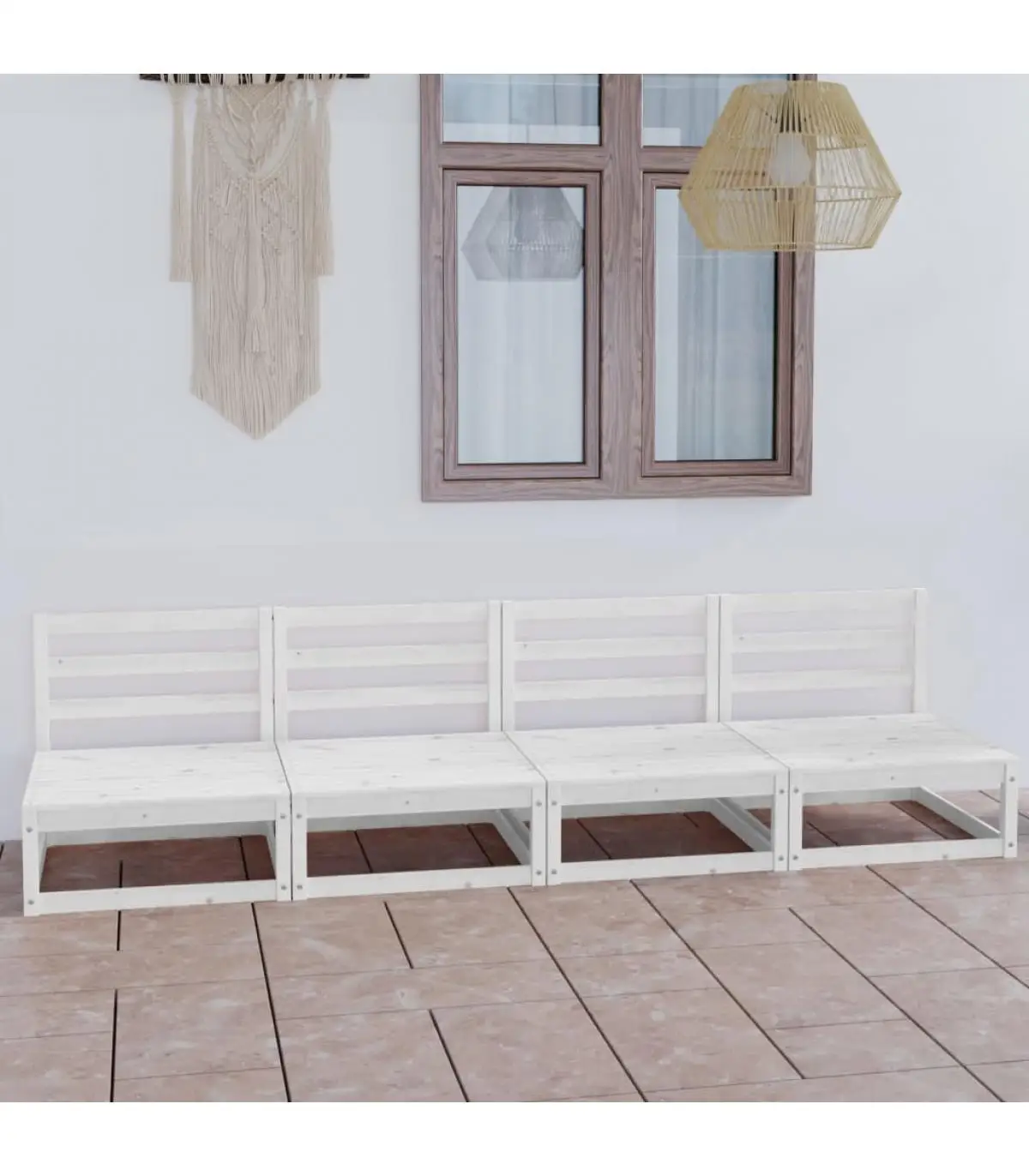 Outdoor sofas garden sofa 4 seats white solid wood pine