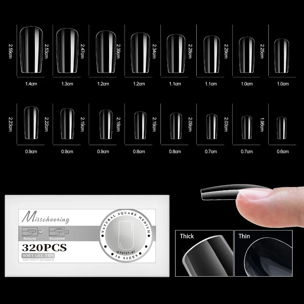 

16 размеров гелевые накладные ногти с изогнутой аркой, мягкие накладные ногти, полное покрытие, миндалевидные капсулы, французский гроб, пресс для ногтей