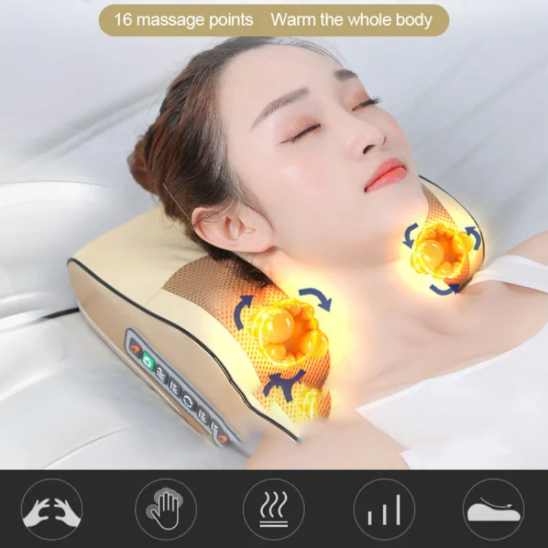 Cervical spine massager head and neck massager Home car heated lumbar waist full body massage pillow