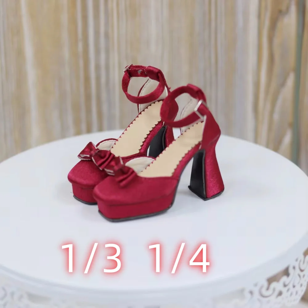 Square Toe Bow Multi-colored Thick-soled High Heels BJD/ SD/DD/AS Doll Shoes Girls 1/3 Elegant Red Black Blue Doll Accessories