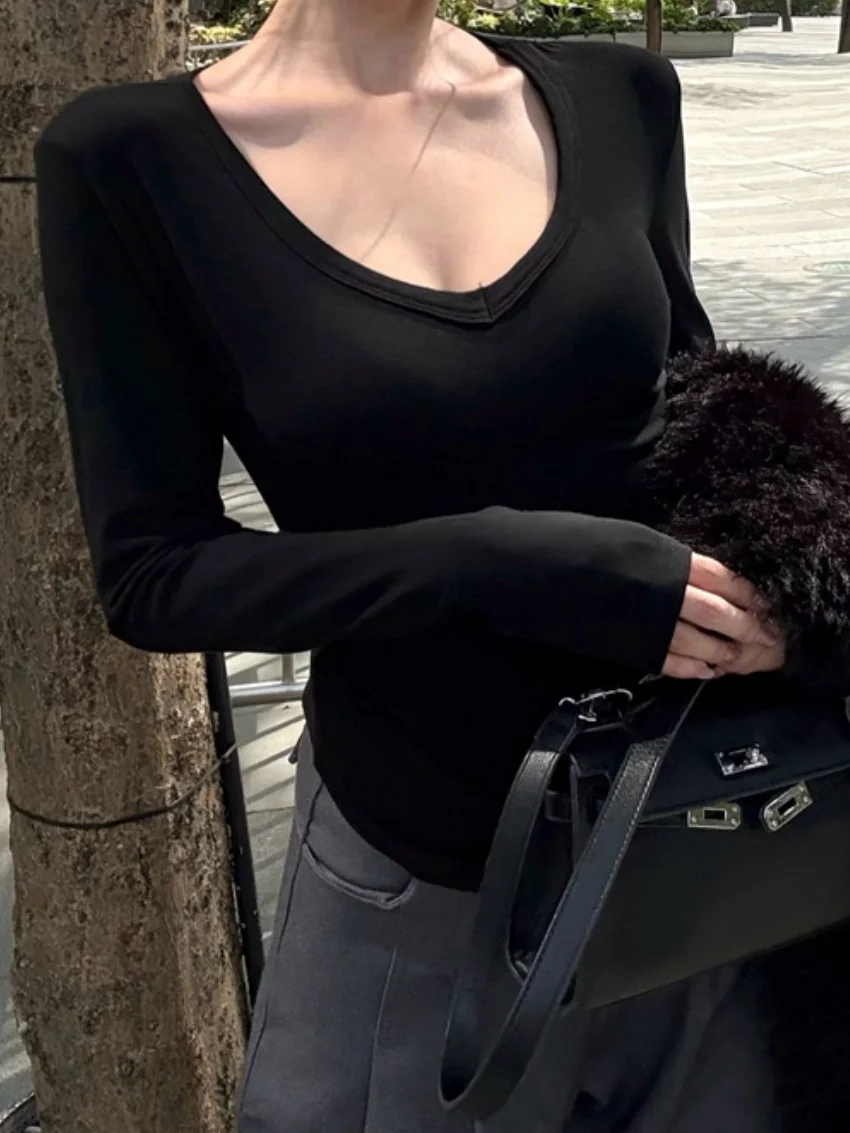 الغريبة كيتي Basewear تي شيرت نحيل شيك الصلبة المرأة أفخم الشتاء كم كامل جديد رشاقته الدافئة اليومية الخامس الرقبة OL كل مباراة تيز #5