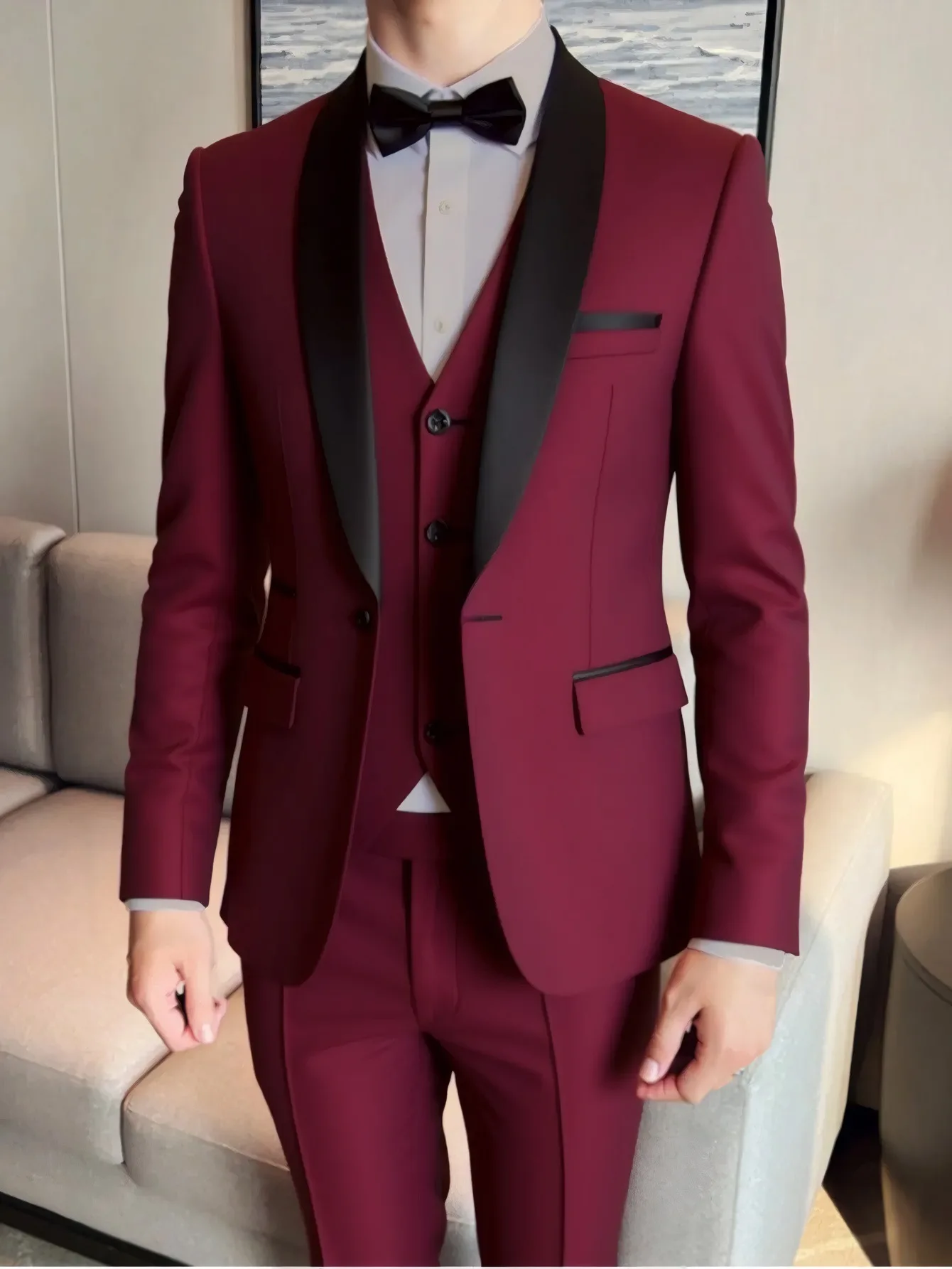 

Men's Casual High Quality Business Slim Groom Casual Wedding Menswear Three-Piece Suit Comfortable Fit Formal Wear