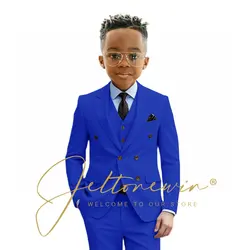 Boys Suit 3 Pieces Suit Double Breasted Jacket Vest Pant Slim Fit Custom Wedding Tuxedos Kids Party Dinner Suit 2-16 Year Old