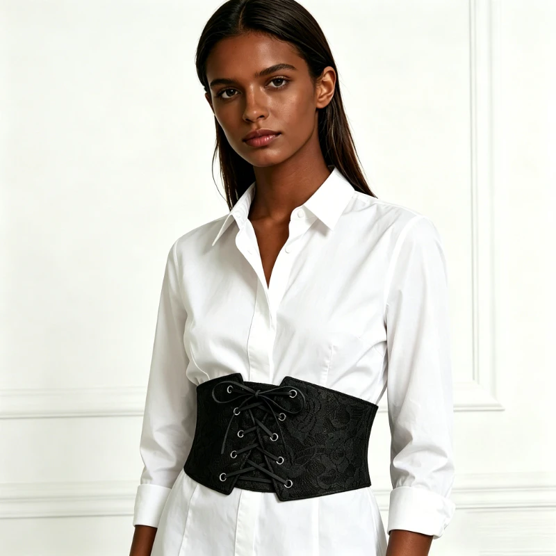 

Lace Corset Wide PU Leather Belts Slimming Body Belts For Women Elastic White Waist Belts Dress Coat Cummerbunds Winter Spring