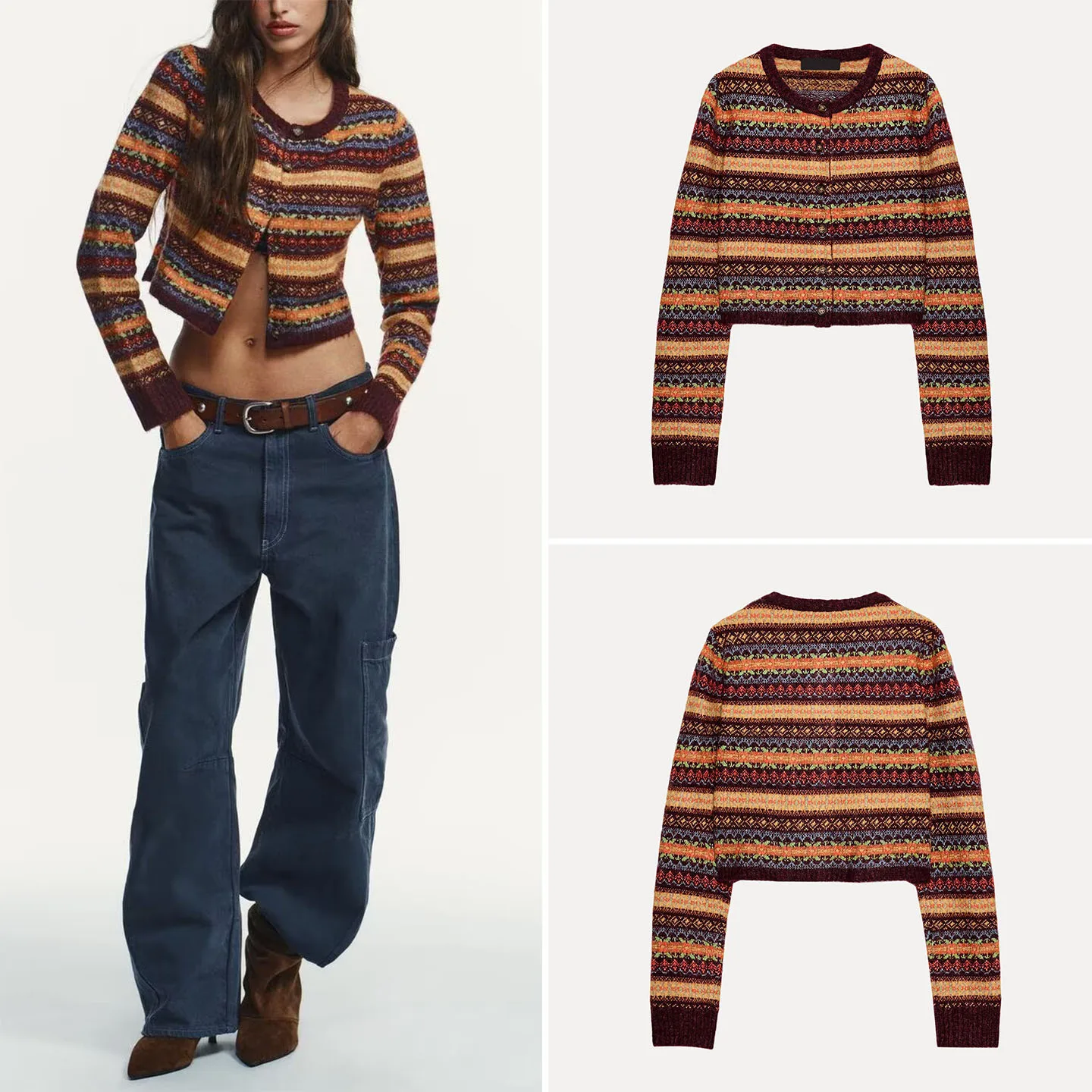 

Женская трикотажная куртка Z Faion ort Jaet, новинка 2025, универсальный длинный свек с цветочным узором, круглая застежка на пуговицы