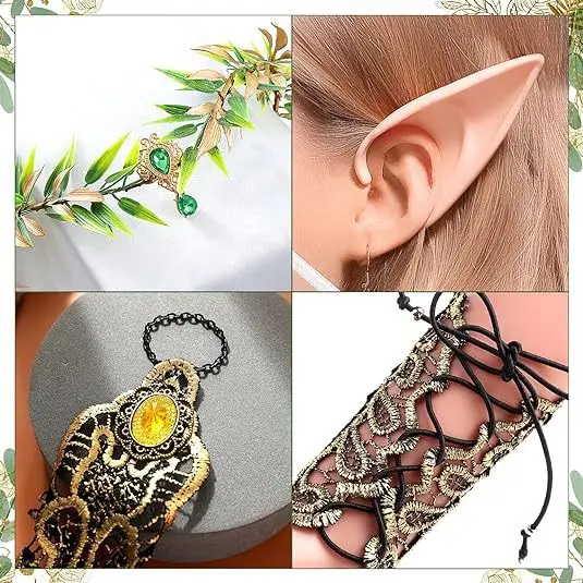 فستان العروس ذو غطاء الرأس الرجعية آذان قزم وحواجب متساقطة برأس أخضر يرتدي حزام شعر من حجر الراين