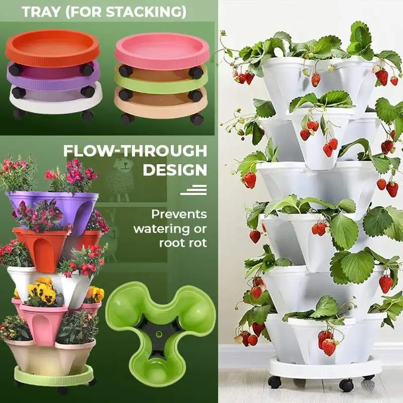 

1PCS Plastic Stackable Vertical Flower Plant Pot Strawberry Seedling Holder Vegetable Planters Garden Three-Petal Pot Decoration