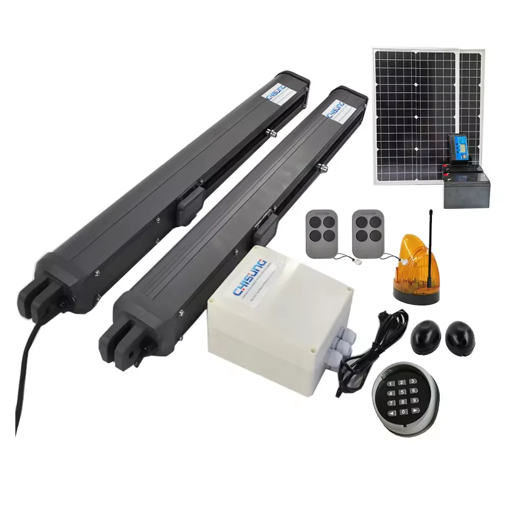 

With Solar Panel Keypad Sensor Light Battery Charger Swing Gate Opener Set Automatic Gate Operator DC24v Motor With Limit Switch