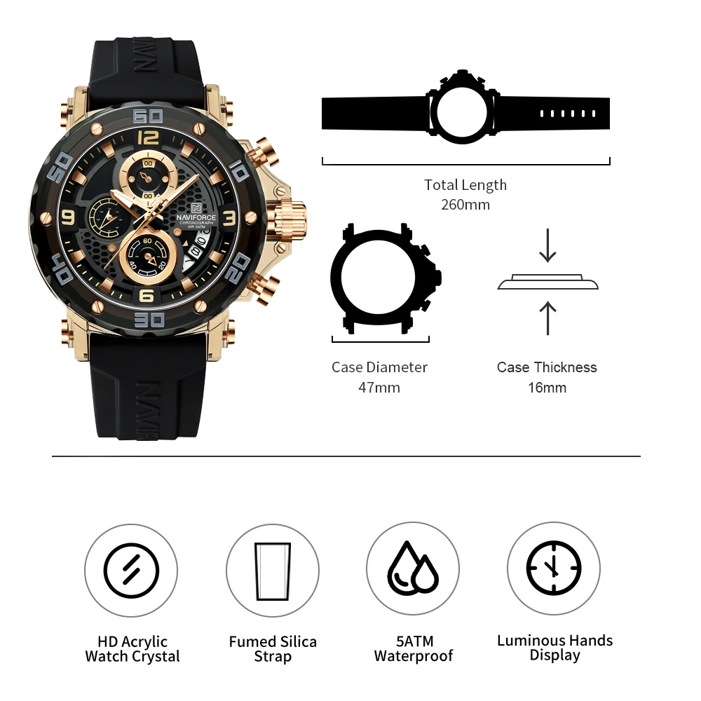 New NAVIFORCE 2025 Luxury Military Men Watch Chronograph Quartz Luminous Man Wristwatch Sports Waterproof Watches Men Reloj - Image 4