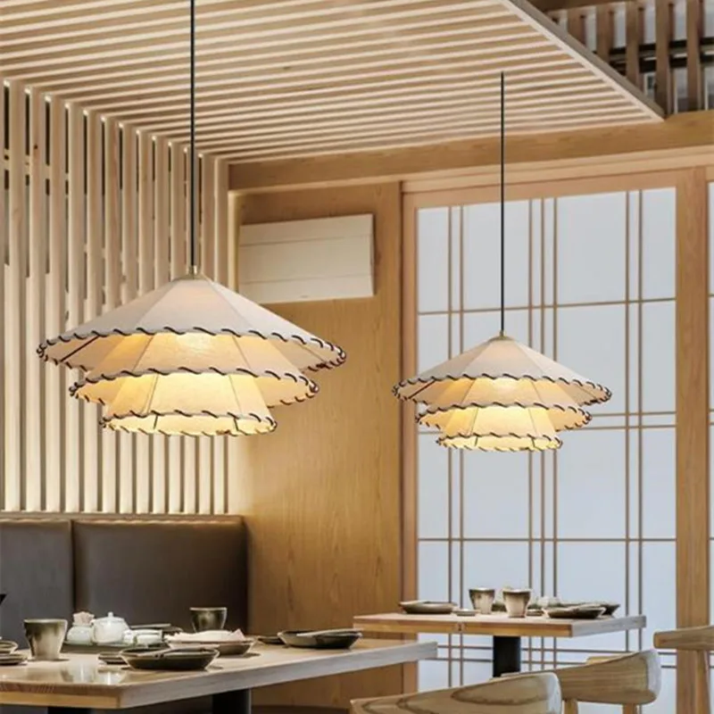 nordic fabric led pendant light wabi sabi lampada pingente para sala de estar decoracao do lar quarto criativo lampada de chapeu de linho de algodao 01