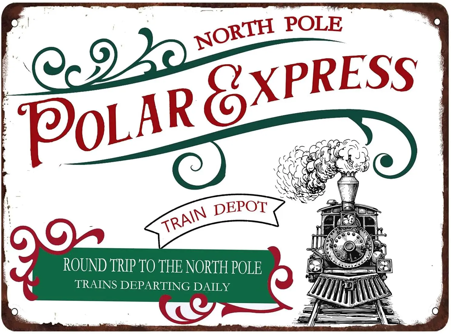 

Polar Express Train Depot the North Pole Metal Sign Vintage Retro Christmas wall Decor sign for home Cafe Bar Farmhouse Art Wint