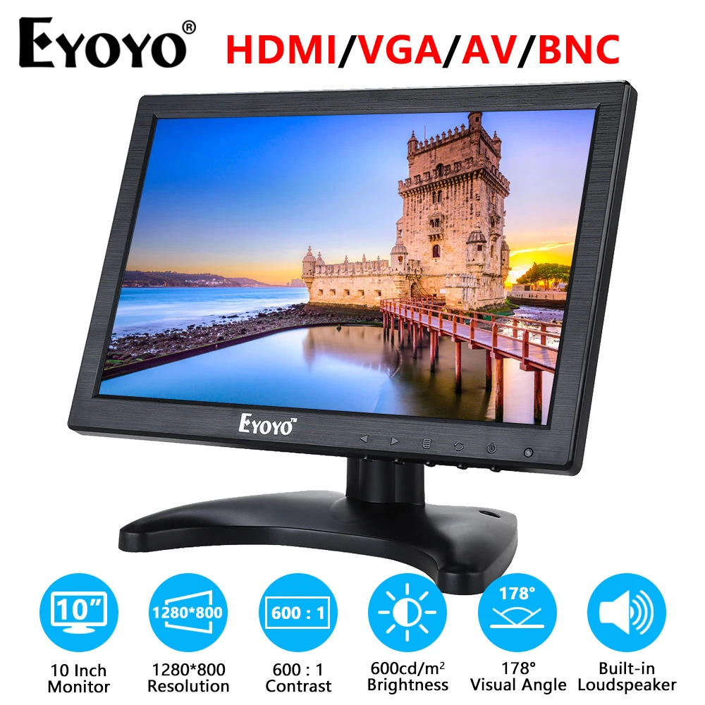 

Eyoyo IPS Video Monitor 10" Portable Screen Small TV For Home Security CCTV System PC Monitor Display With HDMI VGA BNC AV Port