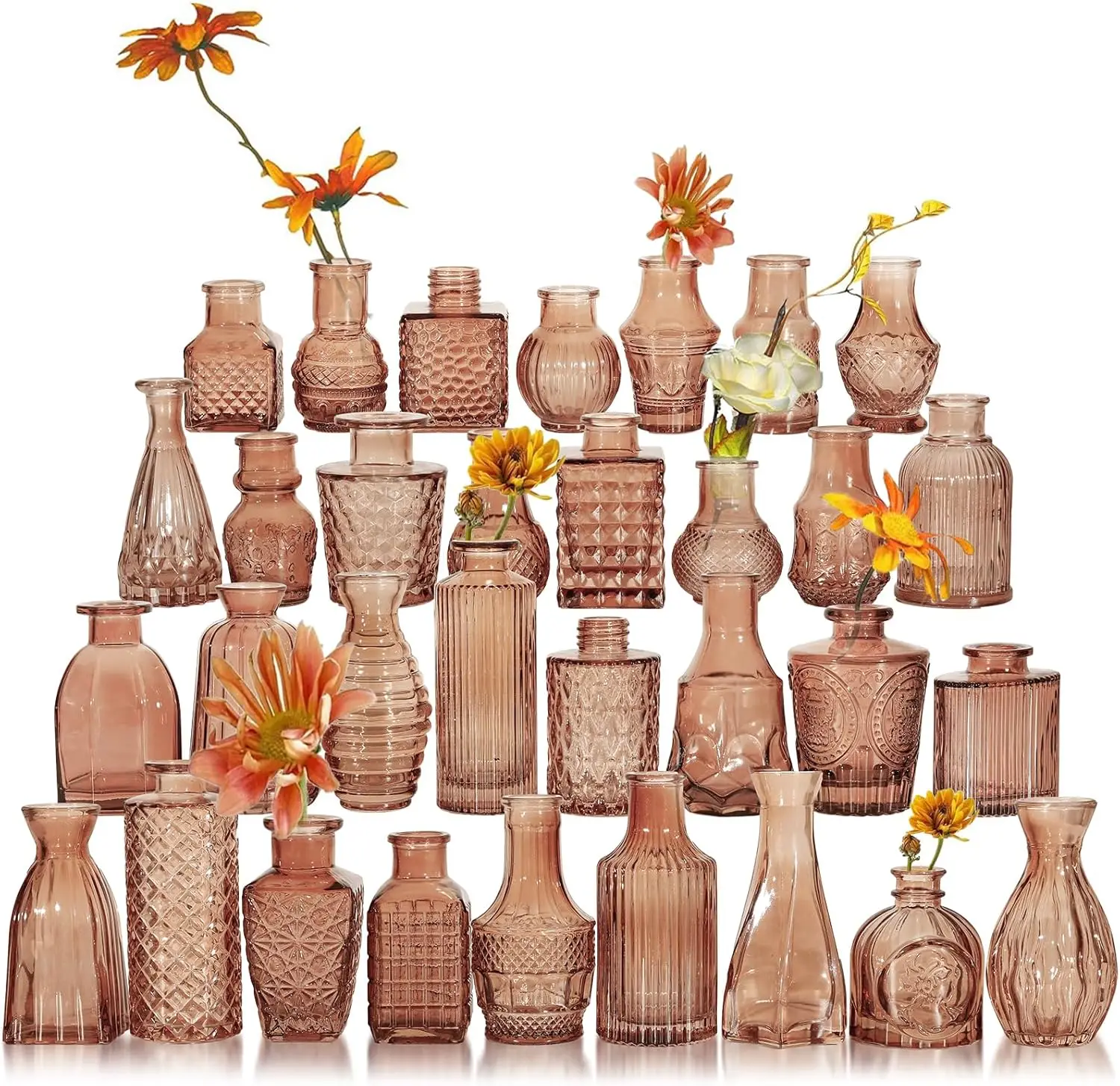 

Glass Bud Vase Set of 32 Pcs, Small Glass Vases for Flowers, Amber Bud Vases in Bulk, Vintage Vases for Wedding Centerpi