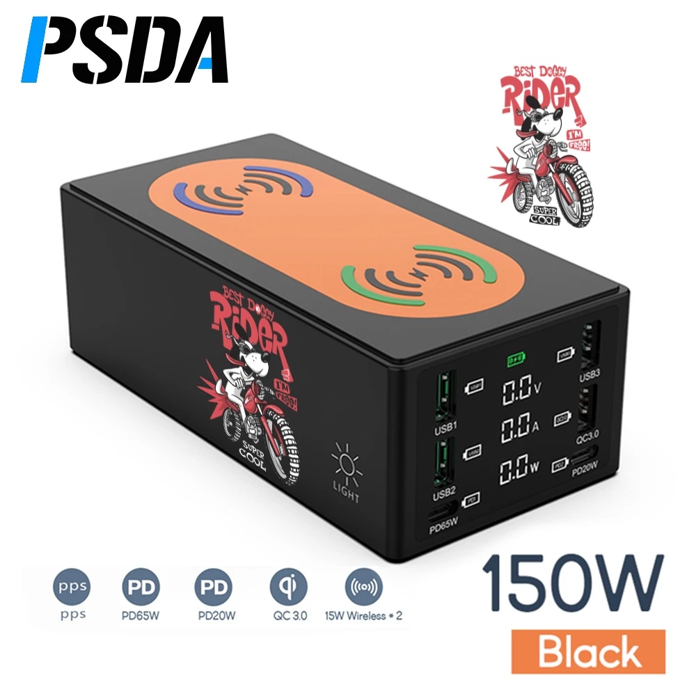 

PSDA 150W 6Port USB Fast Charging Station With Quick Charge 3.0 QC3.0 PD Speed Charger And Dual 15W Wireless Chargin