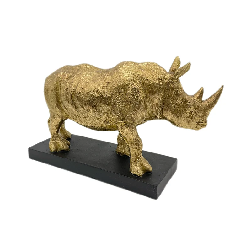 Resin gold mimics rhinoceros figurines, miniature ornaments, tabletop decor accessories for living rooms and homes