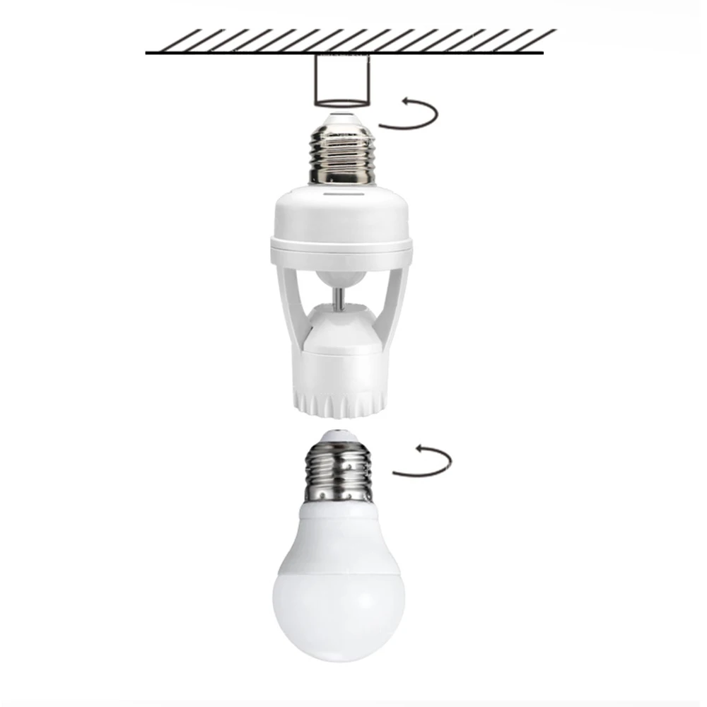 AC100-240V PIR Motion Sensor E27 Socket Converter Light Switch LED E27 Lamp Base Intelligent Switch Light Bulb Lamp Holder