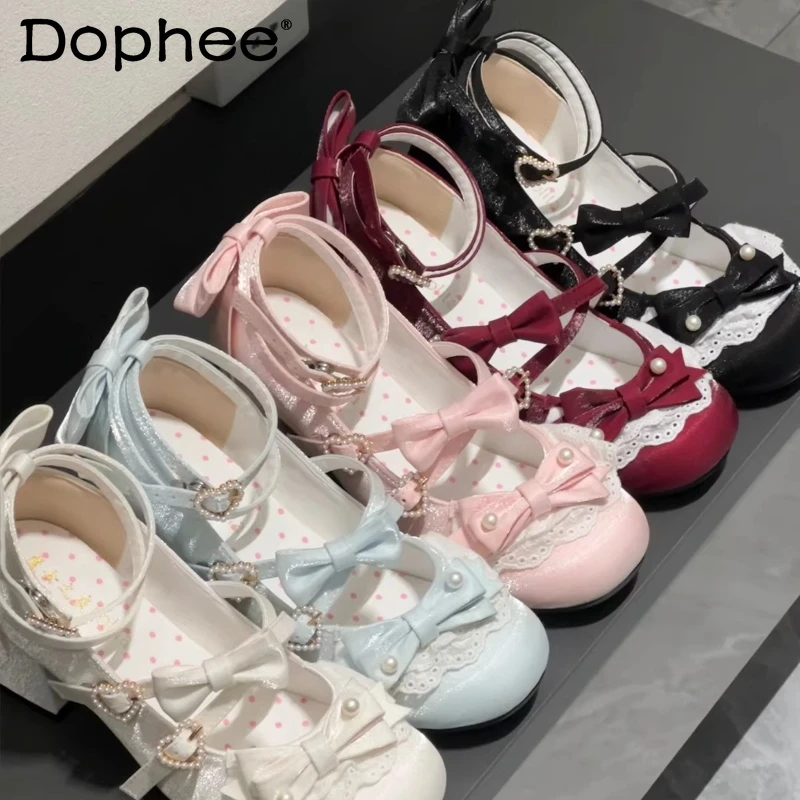 

Original Kawaii Girl's Lolita Pink Mary Jane Shoes Spring and Summer New Woman's Sweet Elegance Cute Bow High Heel Pumps 2026