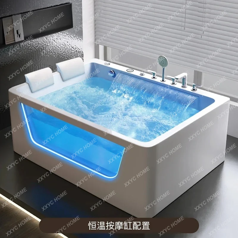 

Double Couple , Smart Thermostatic Heating Acrylic Adult Bathtub with Water Curtain & Waterfall